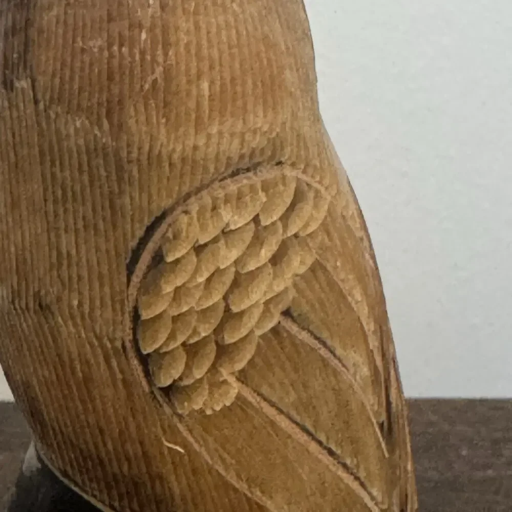Hand Carved Owl Water Buffalo Horn Bird Figurine Acquired in Italy Gufo Artisan